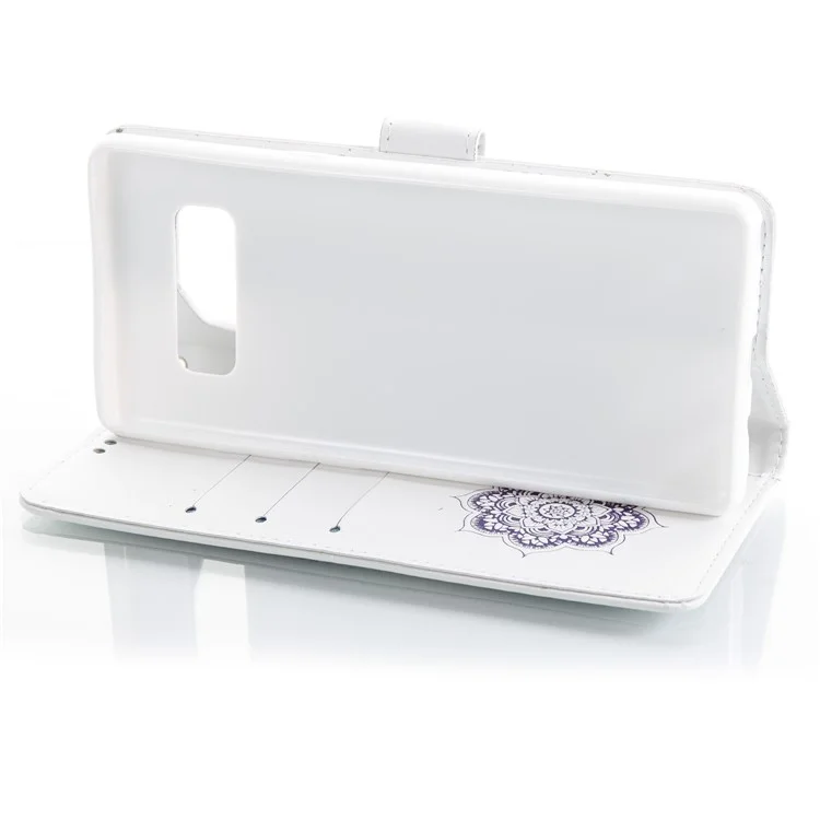 Imprint Dream Catcher Leather Wallet Stand Case Shell with Strap for Samsung Galaxy Note 8 N950 - White + Purple