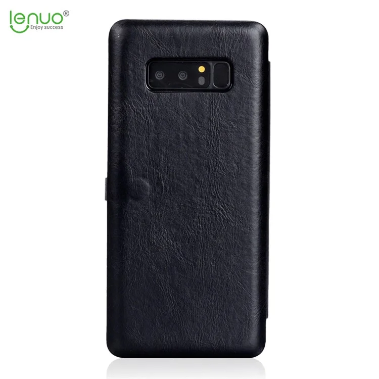 LENUO Crazy Horse PU Leather Card Holder Phone Shell for Samsung Galaxy Note 8 N950 - Black