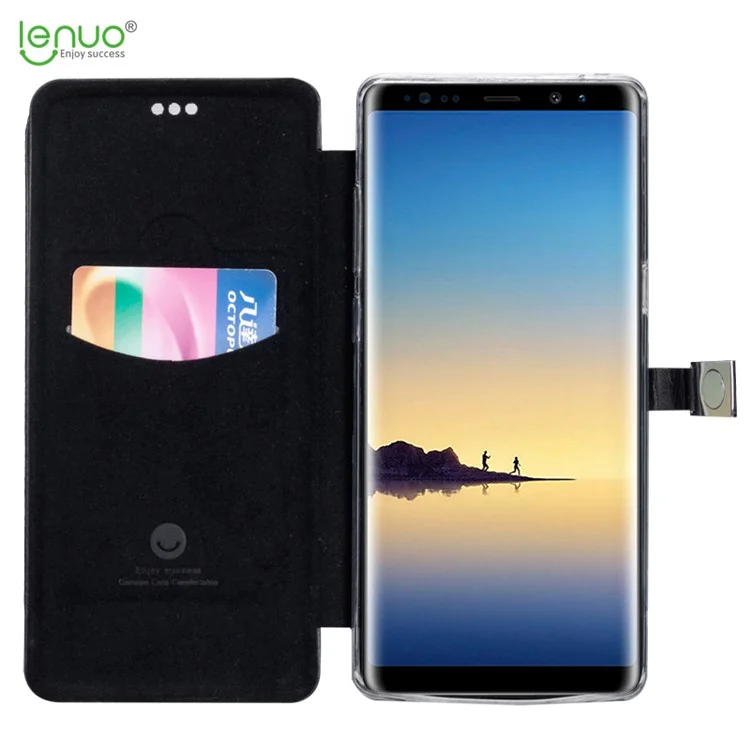 LENUO Crazy Horse PU Leather Card Holder Phone Shell for Samsung Galaxy Note 8 N950 - Black