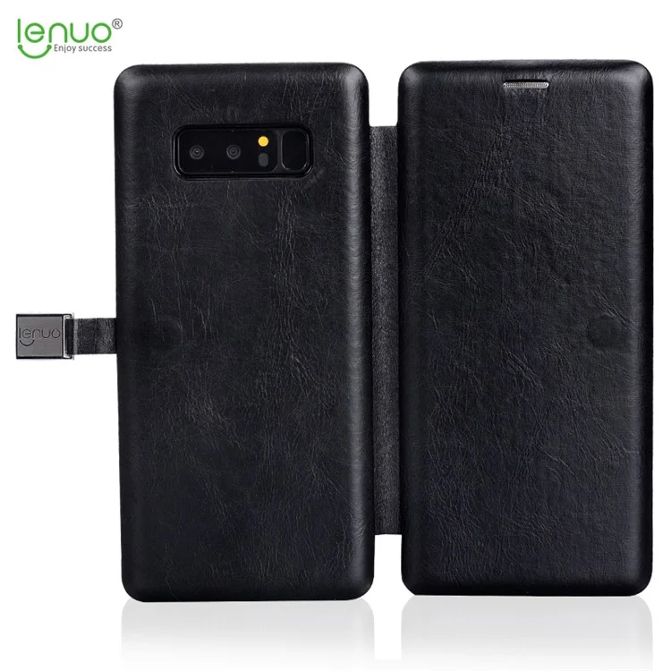 LENUO Crazy Horse PU Leather Card Holder Phone Shell for Samsung Galaxy Note 8 N950 - Black