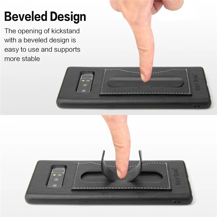 FIERRE SHANN Leather Coated PC TPU Card Holder Kickstand Case for Samsung Galaxy Note 8 SM-N950 - Black