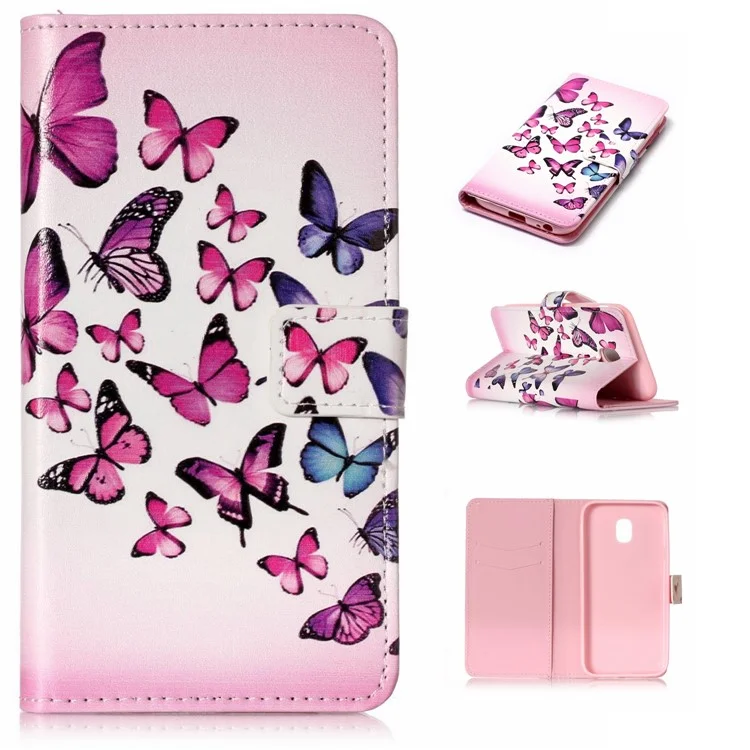 Embossed Pattern Wallet Leather Folio Cover for Samsung Galaxy J3 (2017) EU Version / J3 Pro (2017) - Colorful Butterflies