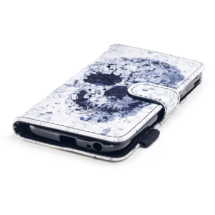 For Samsung Galaxy J3 Pro (2017) / J3 (2017) EU Version Pattern Printing Leather Wallet Stand Phone Case with Strap - Skull