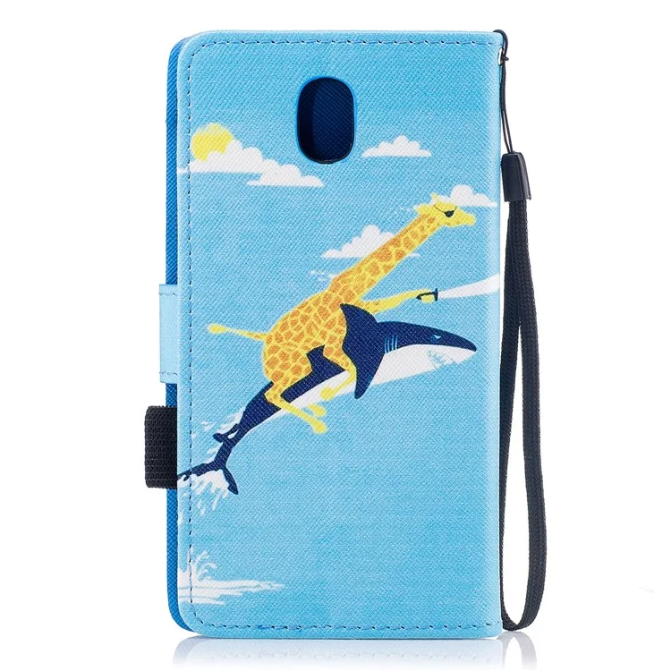 Pattern Printing Leather Wallet Stand Mobile Case with Strap for Samsung Galaxy J5 Pro (2017) / J5 (2017) EU Version - Giraffe Riding Whale