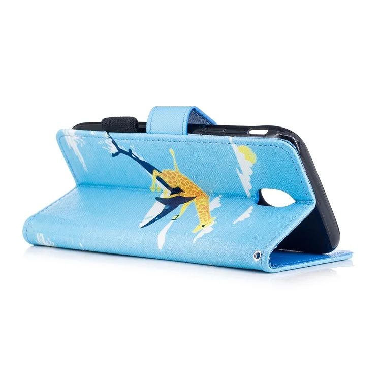 Pattern Printing Leather Wallet Stand Mobile Case with Strap for Samsung Galaxy J5 Pro (2017) / J5 (2017) EU Version - Giraffe Riding Whale