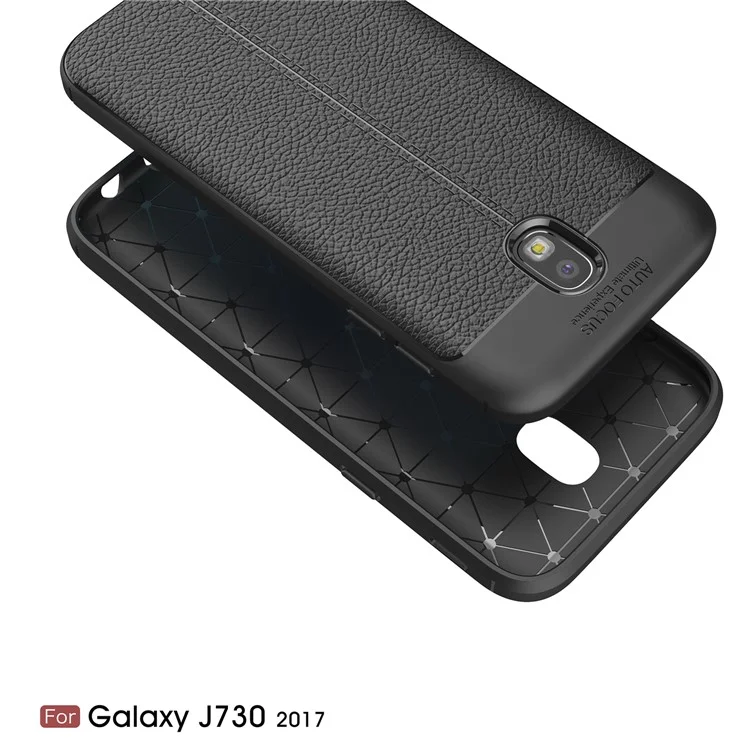 Litchi Texture PU Leather Coated TPU Cover for Samsung Galaxy J7 (2017) EU Version / J7 Pro (2017) - Black