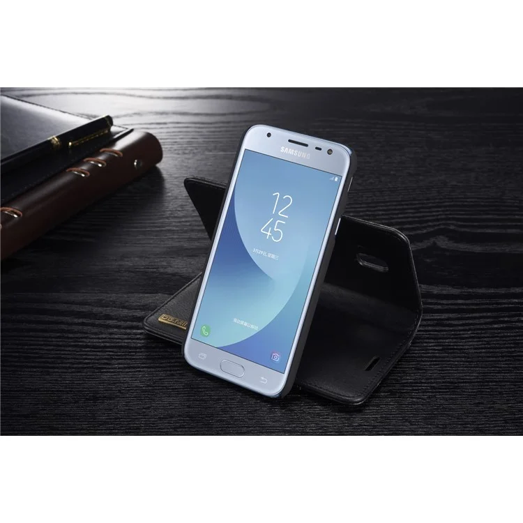 DG.MING Detachable 2-in-1 Split Leather Wallet Cover + PC Back Case for Samsung Galaxy J3 (2017) EU Version / J3 Pro (2017) - Black