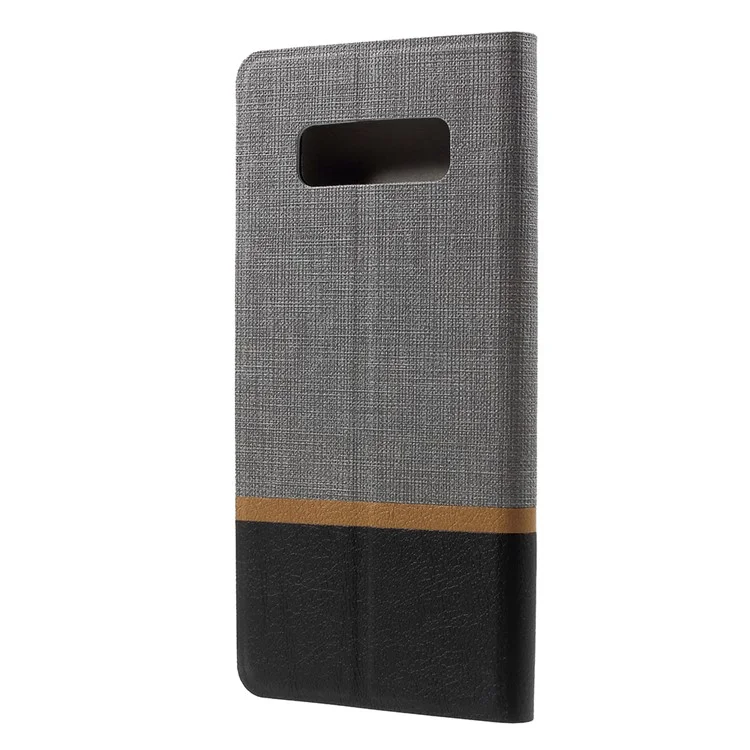 Bi-color Cross Texture Leather Card Holder Flip Stand Phone Shell for Samsung Galaxy Note 8 SM-N950 Built-in Steel Sheet - Grey