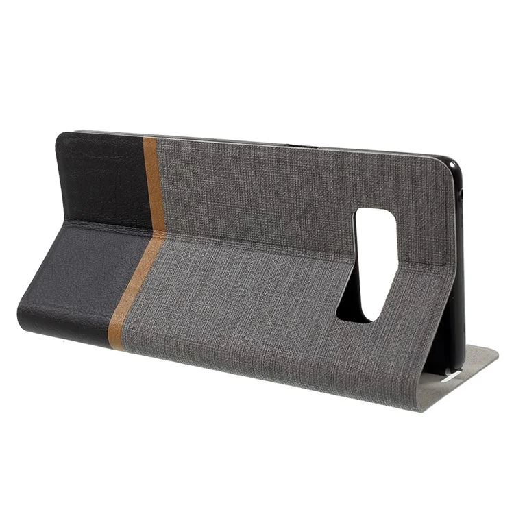 Bi-color Cross Texture Leather Card Holder Flip Stand Phone Shell for Samsung Galaxy Note 8 SM-N950 Built-in Steel Sheet - Grey