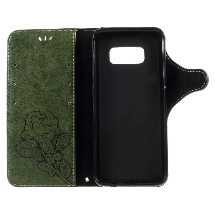 For Samsung Galaxy S8 G950 Retro Style Rose Pattern Flip Wallet Stand Protective Case with Strap - Green