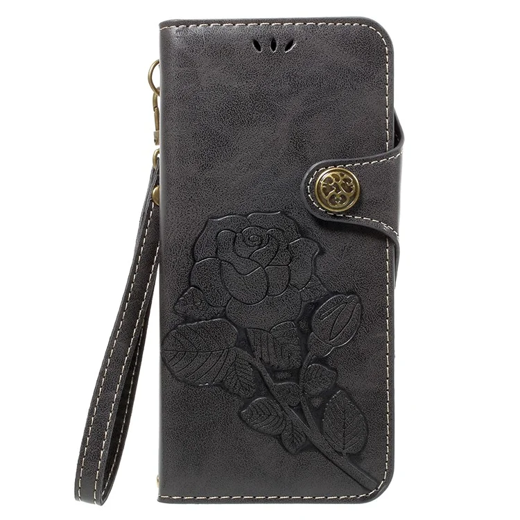 Retro Style Rose Pattern Flip Phone Case Accessory with Card Slots for Samsung Galaxy S8 Plus G955 - Black