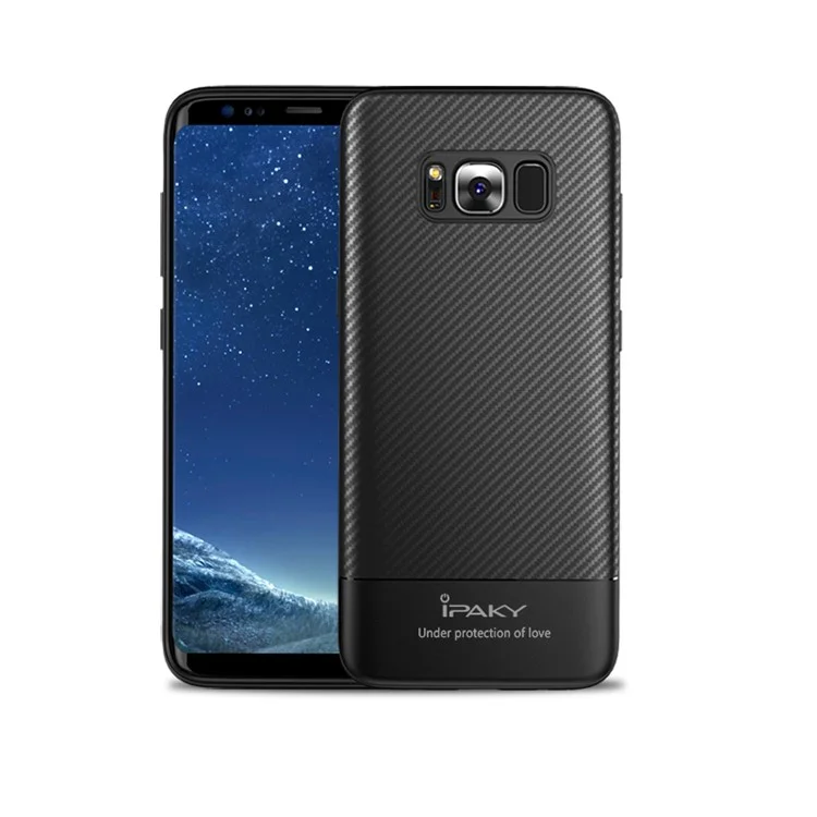 IPAKY Carbon Fiber Texture TPU Soft Case for Samsung Galaxy S8 Plus SM-G955 - Black