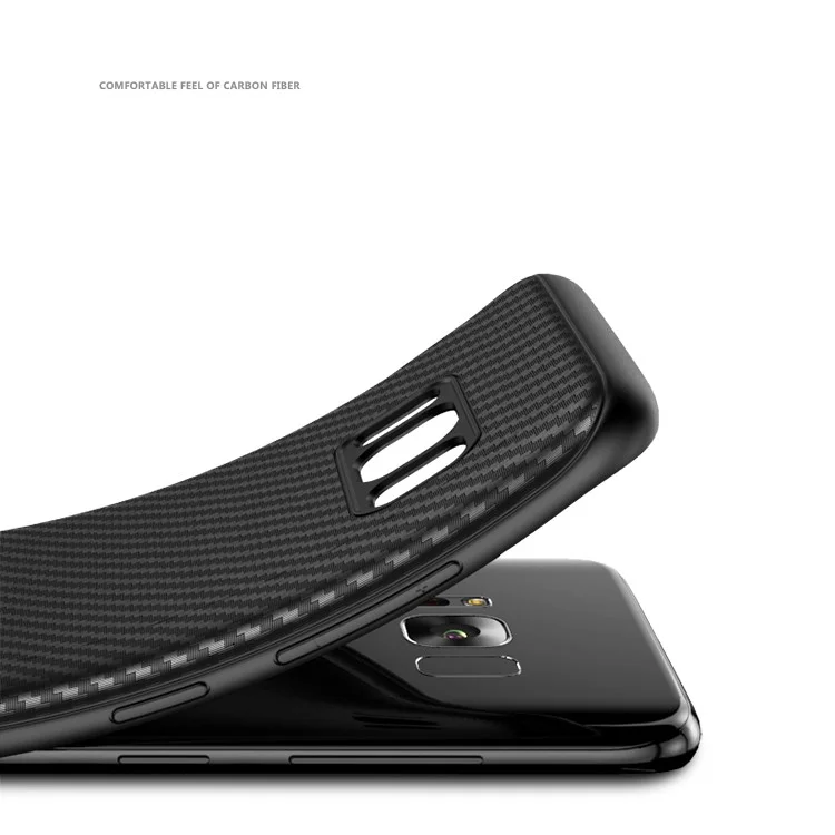 IPAKY Carbon Fiber Texture TPU Soft Case for Samsung Galaxy S8 Plus SM-G955 - Black