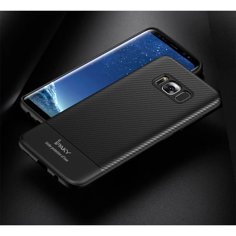 IPAKY Carbon Fiber Texture TPU Soft Case for Samsung Galaxy S8 Plus SM-G955 - Black