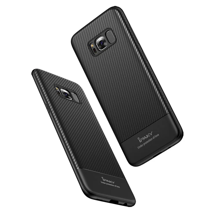 IPAKY Carbon Fiber Texture TPU Soft Case for Samsung Galaxy S8 Plus SM-G955 - Black
