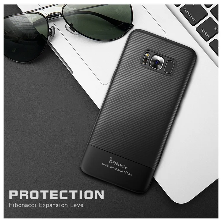 IPAKY Carbon Fiber Texture TPU Soft Case for Samsung Galaxy S8 Plus SM-G955 - Black