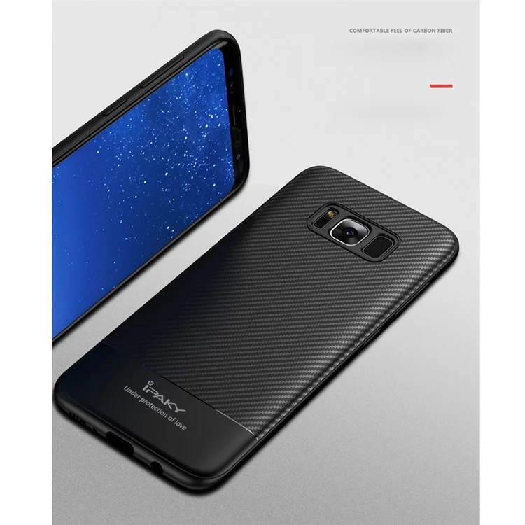 IPAKY Carbon Fiber Texture TPU Soft Case for Samsung Galaxy S8 Plus SM-G955 - Black