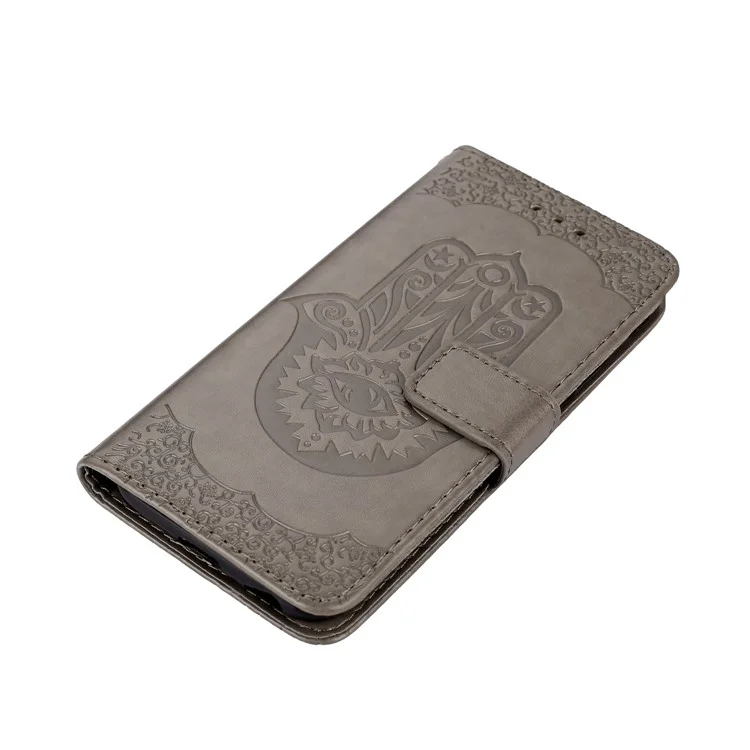 Imprinted Hamsa Hand Pattern Wallet Leather Case for Samsung Galaxy J5 (2017) EU Version / J5 Pro (2017) - Grey