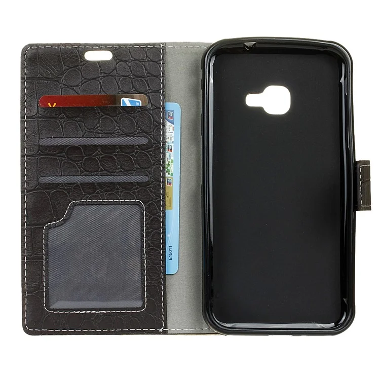 Crocodile Texture PU Leather Wallet Phone Case with Stand for Samsung Galaxy Xcover 4 - Black