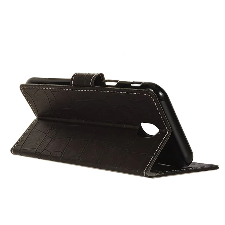 Crocodile Texture PU Leather Wallet Cell Phone Case with Stand for Samsung Galaxy J3 Pro (2017) / J3 (2017) EU Version - Black