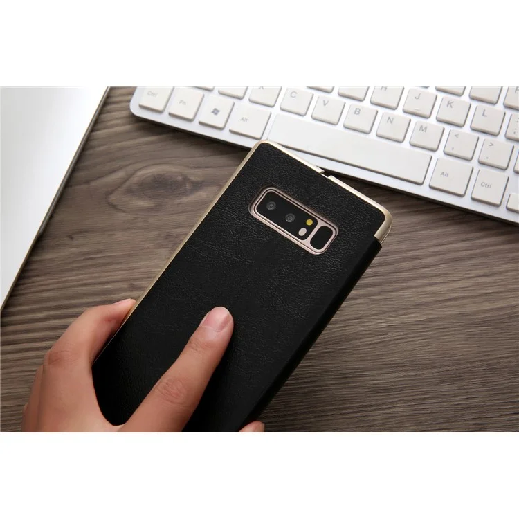 CMAI2 Sea Shell Style Card Slot Leather Flip Phone Case with Stand for Samsung Galaxy Note 8 N950 - Black