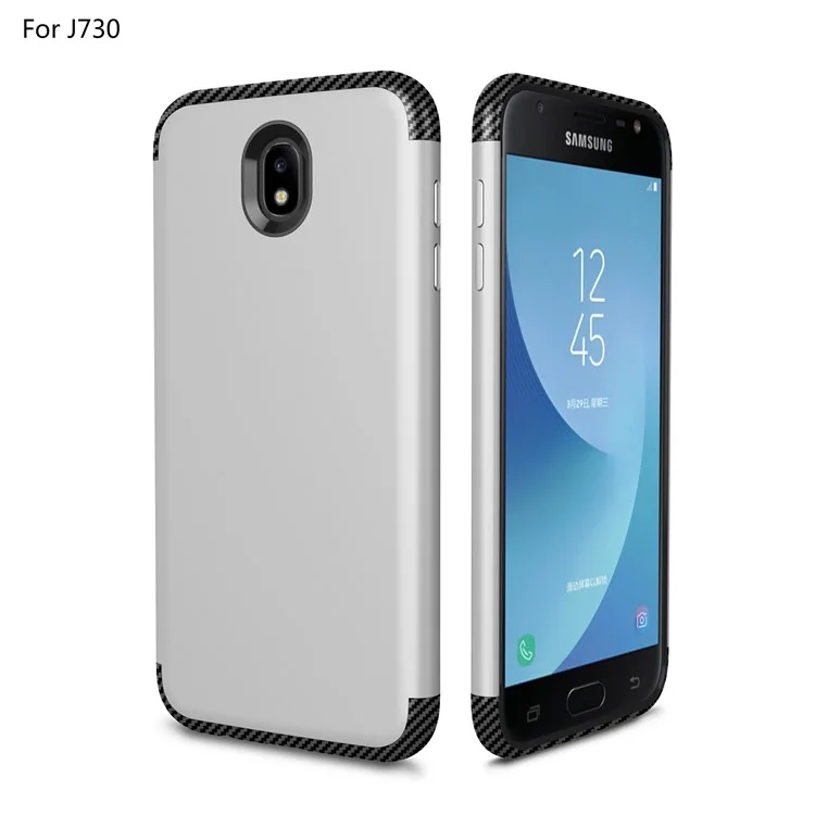 For Samsung Galaxy J7 (2017) EU Version / J7 Pro (2017) Carbon Fiber Texture Matte Hybrid Casing (Plastic + TPU) - Silver