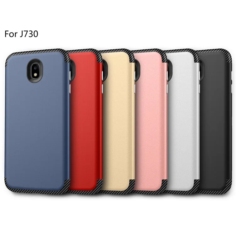 For Samsung Galaxy J7 (2017) EU Version / J7 Pro (2017) Carbon Fiber Texture Matte Hybrid Casing (Plastic + TPU) - Silver