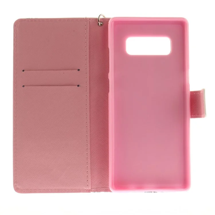 Printing Pattern Magnetic Stand Leather Wallet Cell Phone Case with Strap for Samsung Galaxy Note 8 SM-N950 - Flower