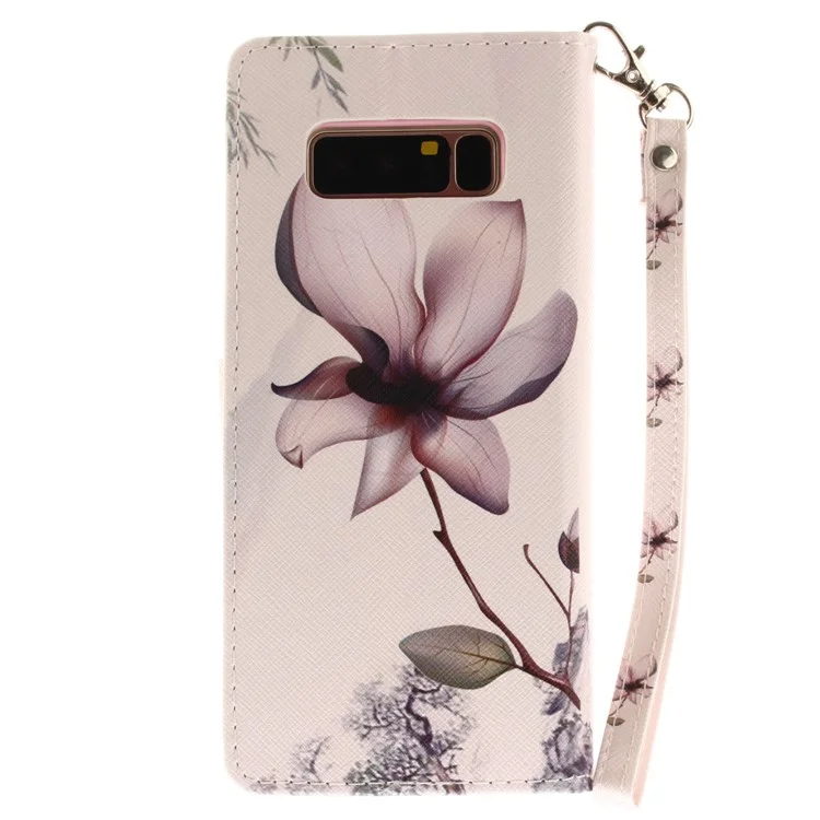 Printing Pattern Magnetic Stand Leather Wallet Cell Phone Case with Strap for Samsung Galaxy Note 8 SM-N950 - Flower