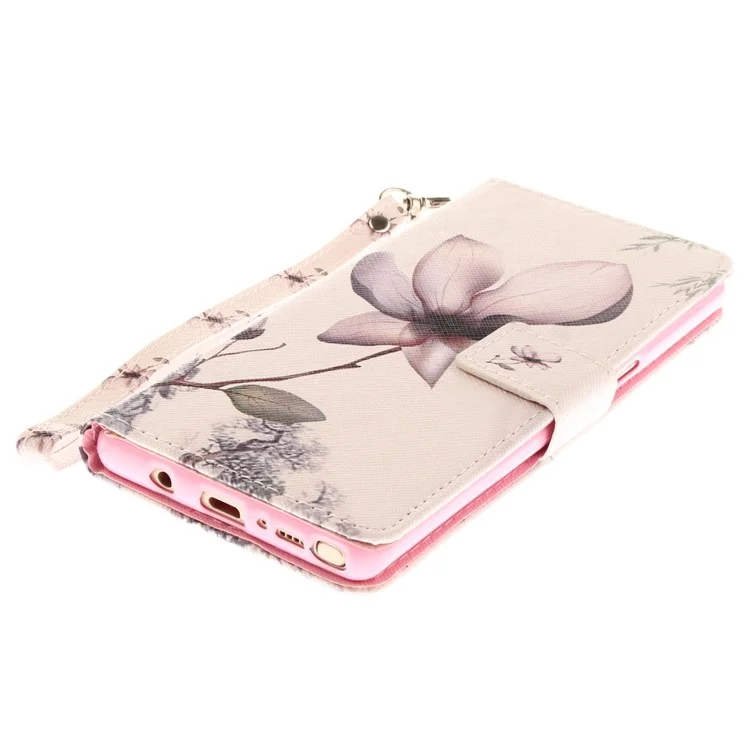 Printing Pattern Magnetic Stand Leather Wallet Cell Phone Case with Strap for Samsung Galaxy Note 8 SM-N950 - Flower
