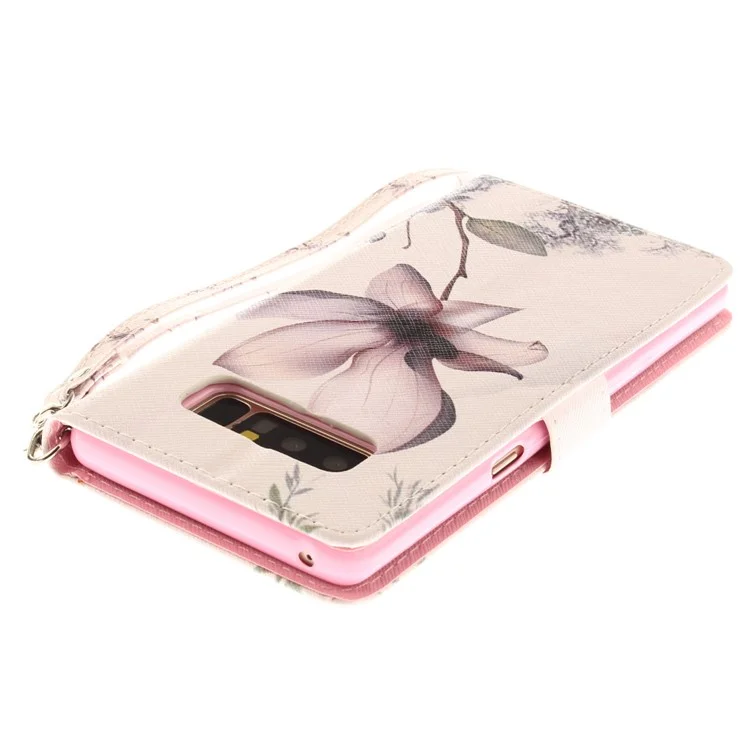 Printing Pattern Magnetic Stand Leather Wallet Cell Phone Case with Strap for Samsung Galaxy Note 8 SM-N950 - Flower