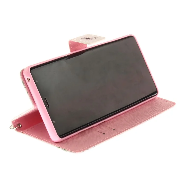 Printing Pattern Magnetic Stand Leather Wallet Cell Phone Case with Strap for Samsung Galaxy Note 8 SM-N950 - Flower