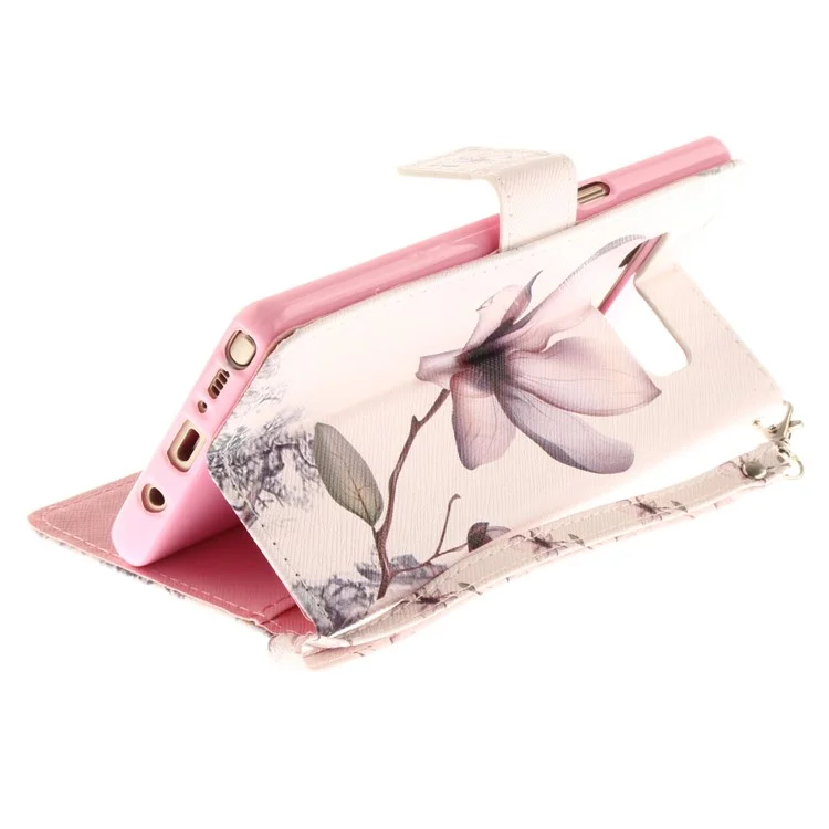 Printing Pattern Magnetic Stand Leather Wallet Cell Phone Case with Strap for Samsung Galaxy Note 8 SM-N950 - Flower