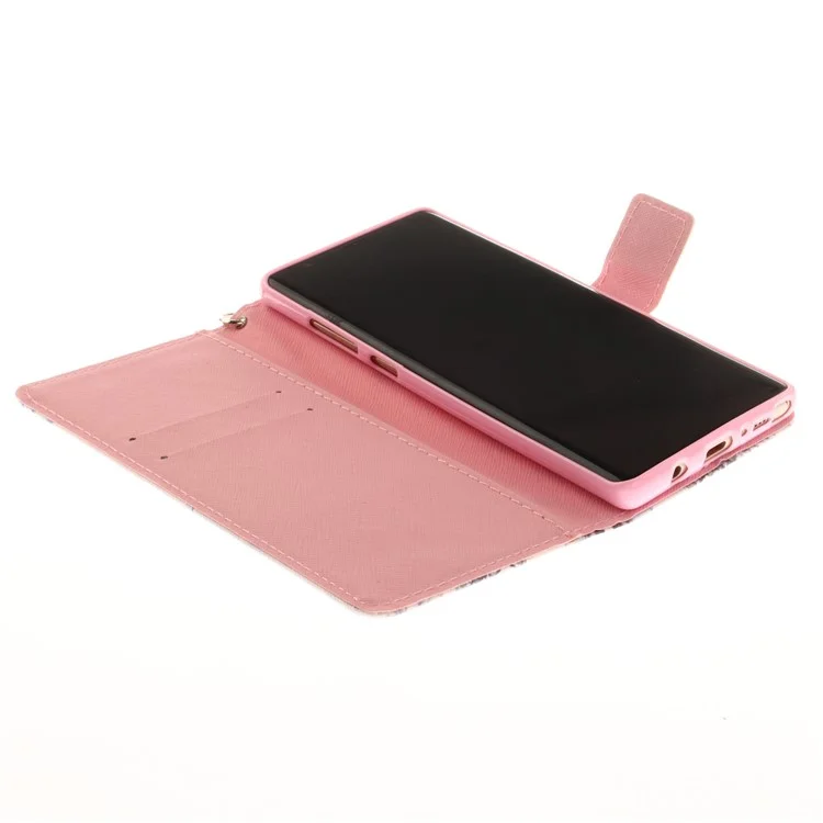 Printing Pattern Magnetic Stand Leather Wallet Cell Phone Case with Strap for Samsung Galaxy Note 8 SM-N950 - Flower