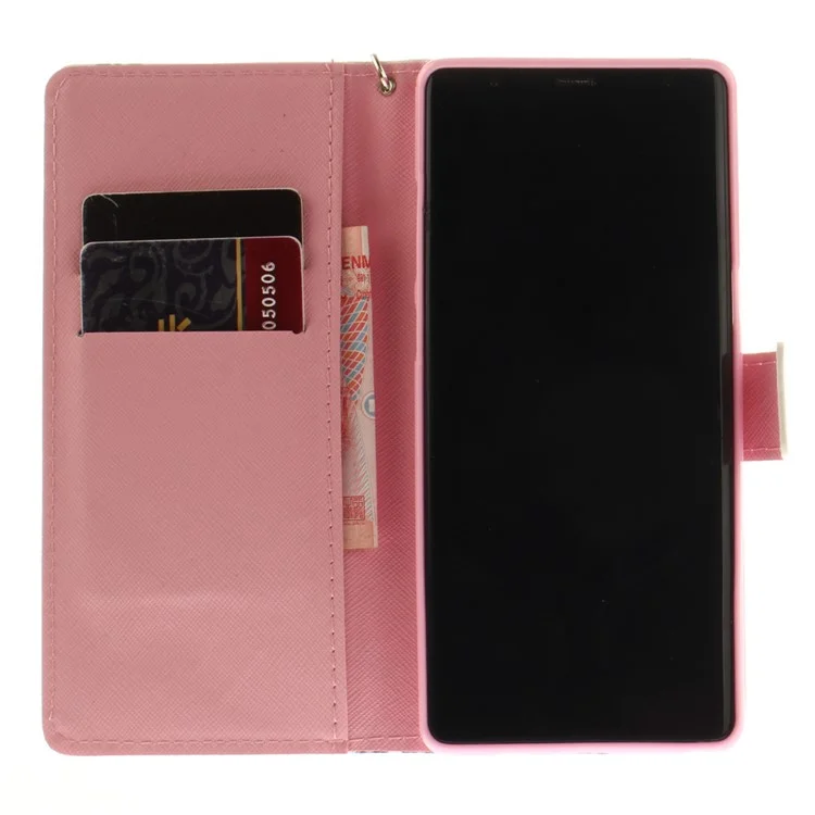 Printing Pattern Magnetic Stand Leather Wallet Cell Phone Case with Strap for Samsung Galaxy Note 8 SM-N950 - Flower