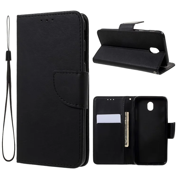 Cross Texture Leather Wallet Case for Samsung Galaxy J7 Pro (2017) / J7 (2017) EU Version - Black
