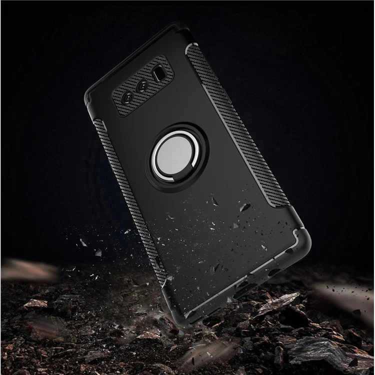 Magnetic Car Mount Ring Holder Kickstand Carbon Fiber Texture TPU PC Hybrid Case for Samsung Galaxy Note 8 SM-N950 - Black