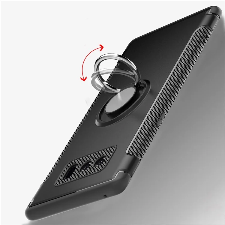 Magnetic Car Mount Ring Holder Kickstand Carbon Fiber Texture TPU PC Hybrid Case for Samsung Galaxy Note 8 SM-N950 - Black
