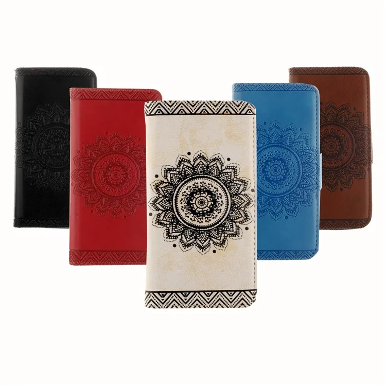 Embossment Mandala Flower PU Leather Wallet Stand Mobile Phone Case for Samsung Galaxy A3 (2017) - Blue