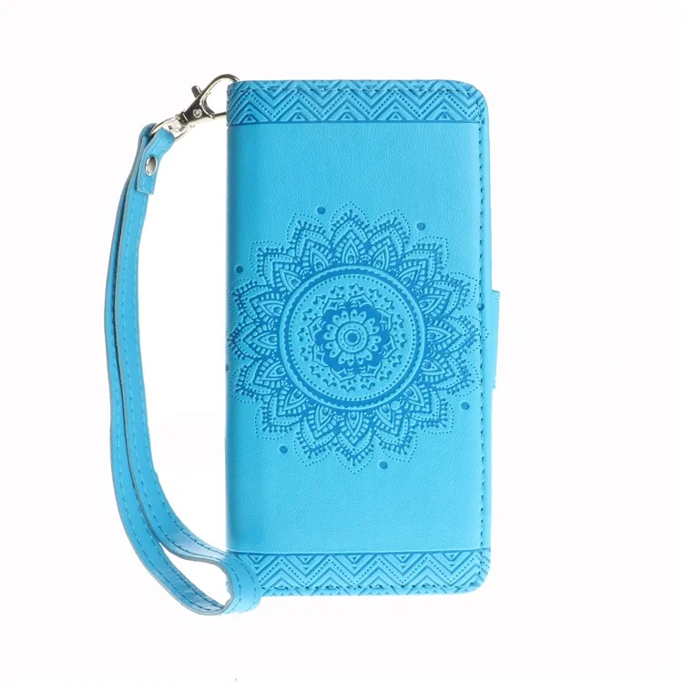 Embossment Mandala Flower PU Leather Wallet Stand Mobile Phone Case for Samsung Galaxy A3 (2017) - Blue