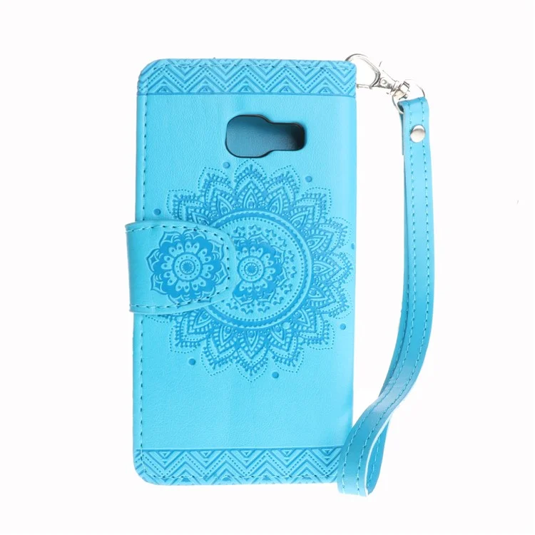 Embossment Mandala Flower PU Leather Wallet Stand Mobile Phone Case for Samsung Galaxy A3 (2017) - Blue