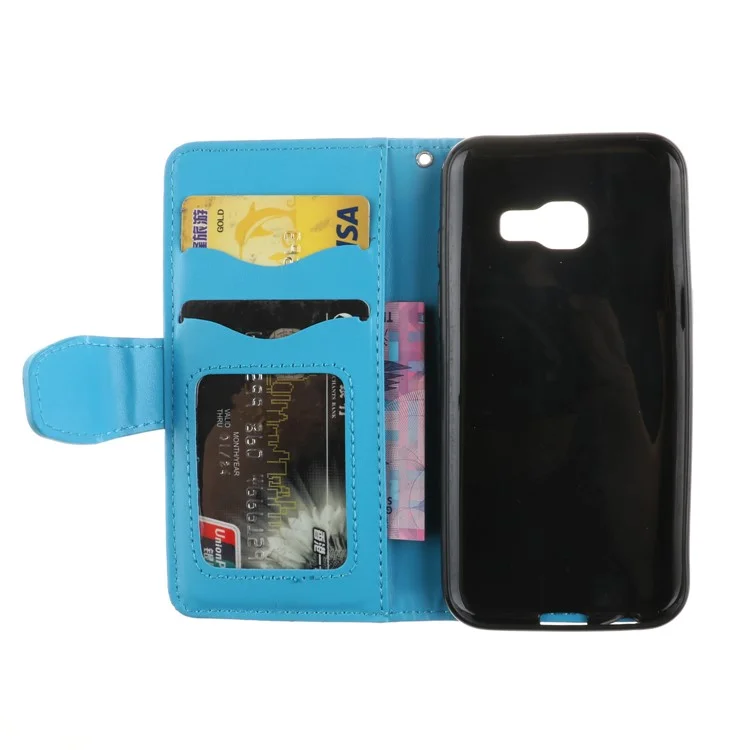 Embossment Mandala Flower PU Leather Wallet Stand Mobile Phone Case for Samsung Galaxy A3 (2017) - Blue