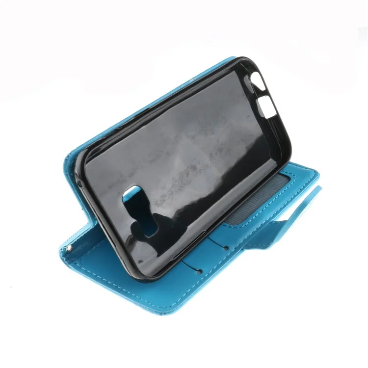 Embossment Mandala Flower PU Leather Wallet Stand Mobile Phone Case for Samsung Galaxy A3 (2017) - Blue