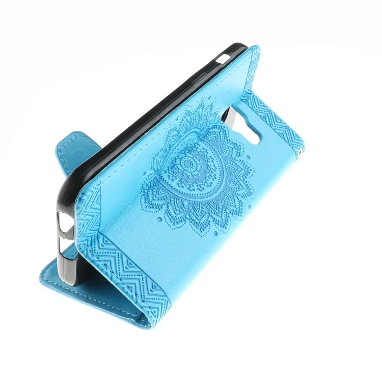 Embossment Mandala Flower PU Leather Wallet Stand Mobile Phone Case for Samsung Galaxy A3 (2017) - Blue