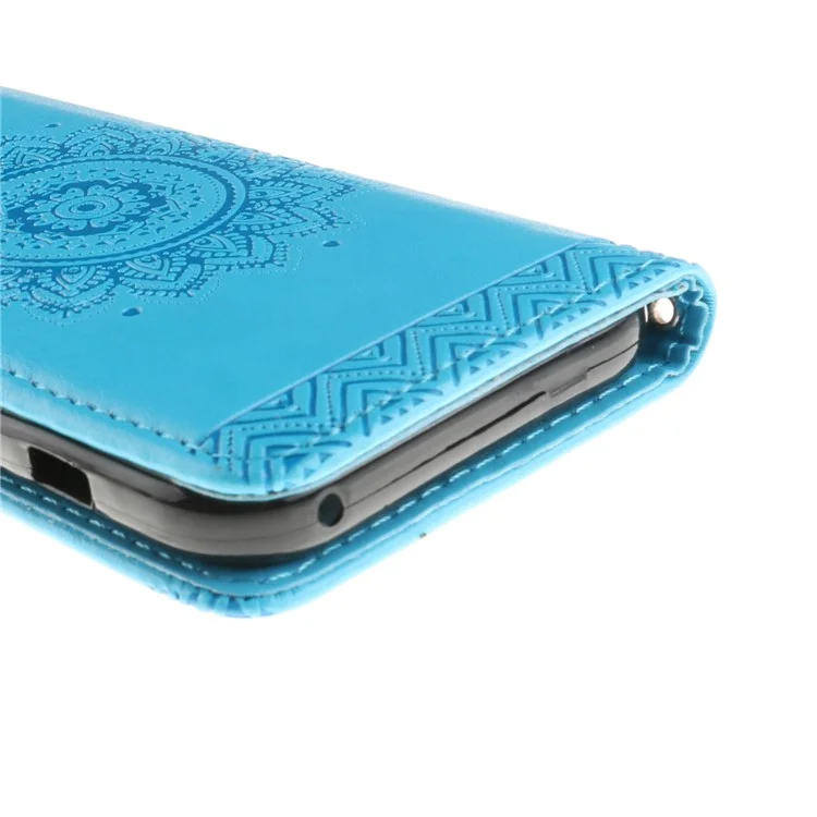 Embossment Mandala Flower PU Leather Wallet Stand Mobile Phone Case for Samsung Galaxy A3 (2017) - Blue