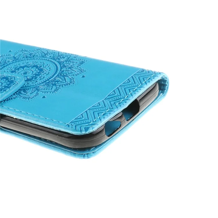 Embossment Mandala Flower PU Leather Wallet Stand Mobile Phone Case for Samsung Galaxy A3 (2017) - Blue