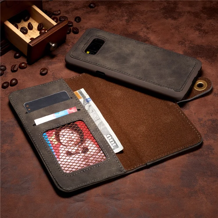 Detachable 2-in-1 Movable PC Case Vintage Leather Wallet Cover for Samsung Galaxy Note 8 SM-N950A - Grey