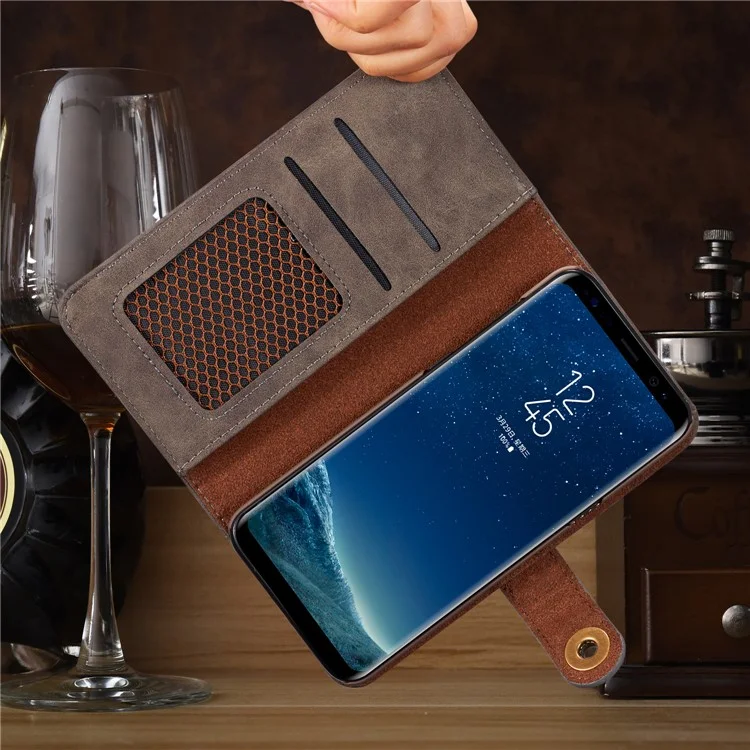 Detachable 2-in-1 Movable PC Case Vintage Leather Wallet Cover for Samsung Galaxy Note 8 SM-N950A - Grey