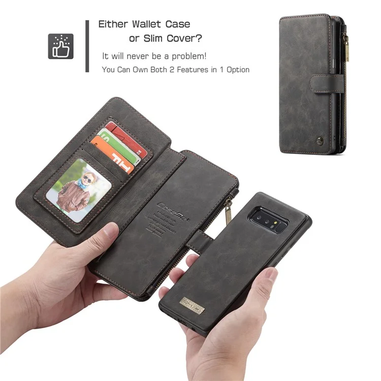 CASEME 2-in-1 Detachable Wallet Split Leather Case for Samsung Galaxy Note 8 SM-N950 - Black