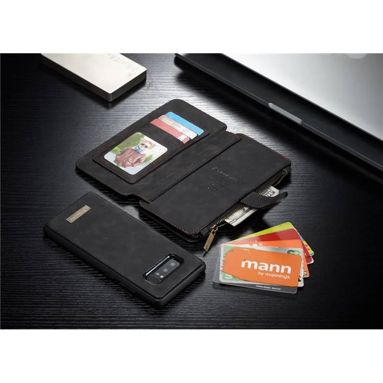 CASEME 2-in-1 Detachable Wallet Split Leather Case for Samsung Galaxy Note 8 SM-N950 - Black